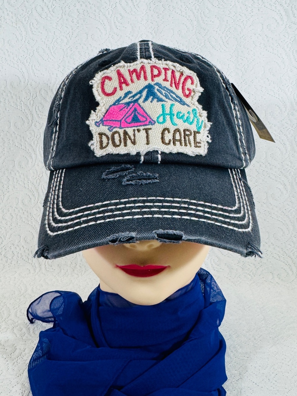 New women 'Camping Hair Don't Care' Black Baseball Cap Hat
